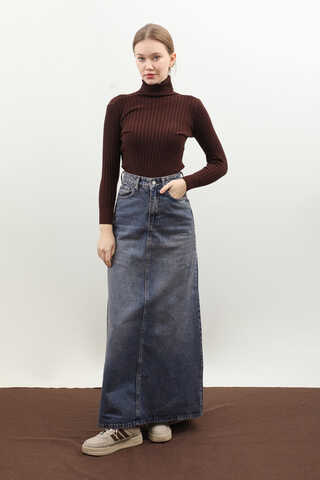 Yüksek Bel Denim Etek Lacivert - 2