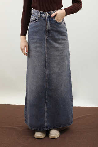 Yüksek Bel Denim Etek Lacivert - 1