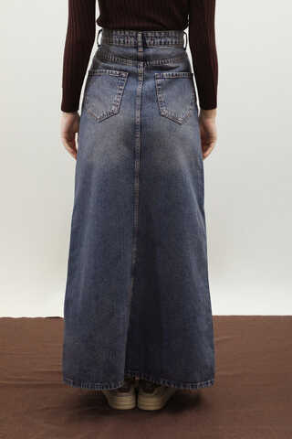 Yüksek Bel Denim Etek Lacivert - 5