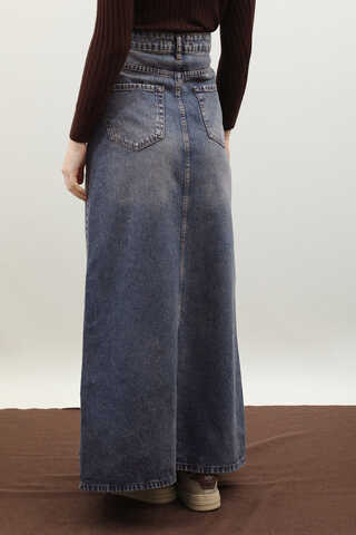 Yüksek Bel Denim Etek Lacivert - 6