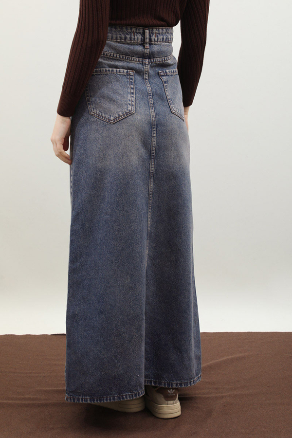 Yüksek Bel Denim Etek Lacivert - 6