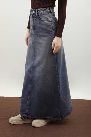 Yüksek Bel Denim Etek Lacivert - 3