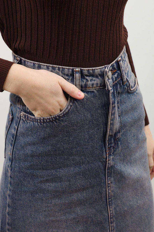 Yüksek Bel Denim Etek Lacivert - 4
