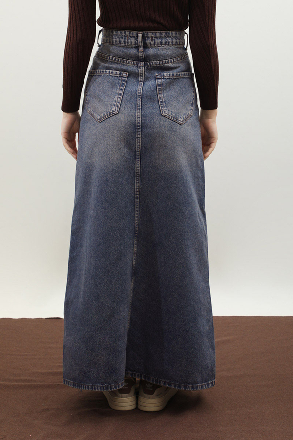 Yüksek Bel Denim Etek Lacivert - 5