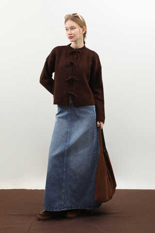 Yüksek Bel Denim Etek Mavi - 2