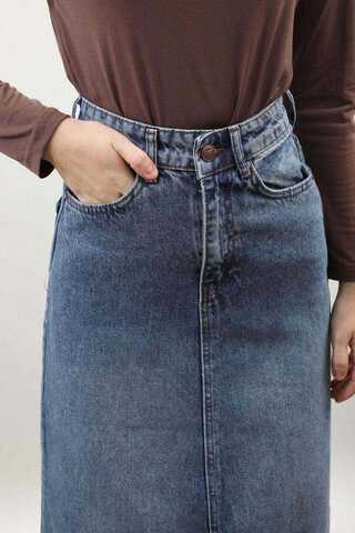 Yüksek Bel Denim Etek Mavi - 4