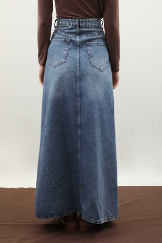 Yüksek Bel Denim Etek Mavi - 5