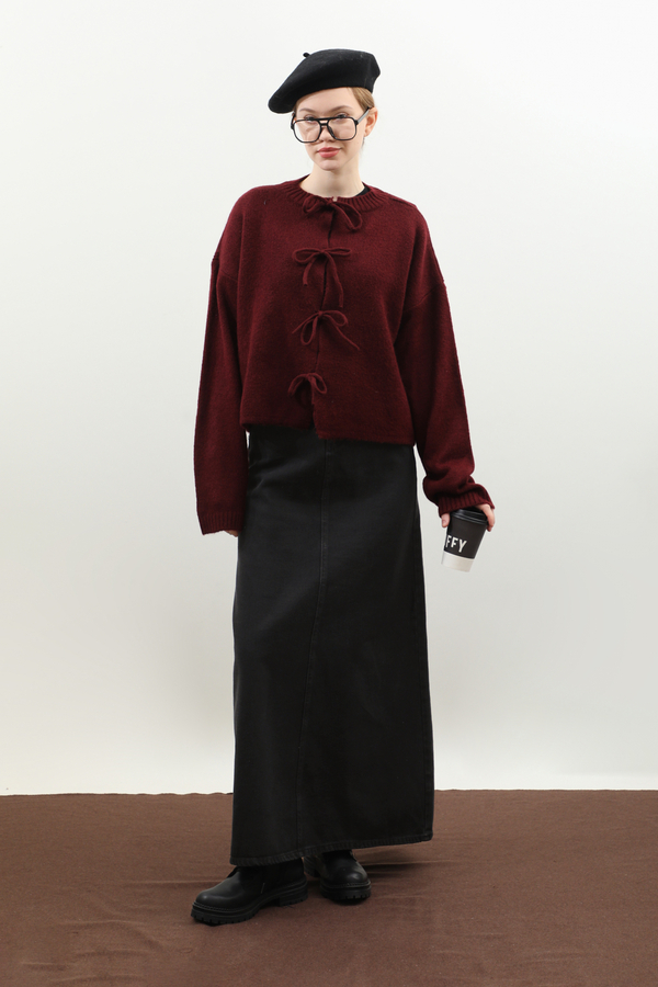 Yüksek Bel Denim Etek Siyah - 1