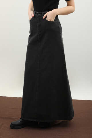 Yüksek Bel Denim Etek Siyah - 3