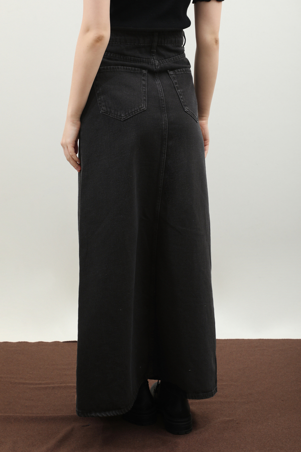 Yüksek Bel Denim Etek Siyah - 6