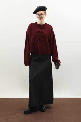 Yüksek Bel Denim Etek Siyah - 1