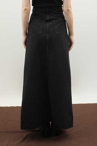 Yüksek Bel Denim Etek Siyah - 5