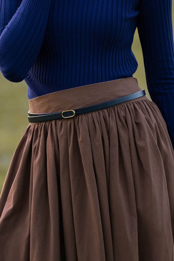 Yüksek Bel Pamuk Etek Kahverengi - 3