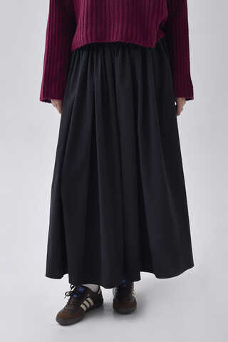 Yüksek Bel Pamuk Etek Siyah - 2