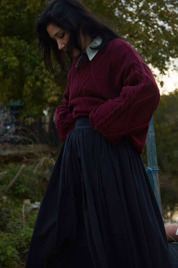 Yüksek Bel Pamuk Etek Siyah - 1