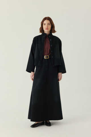 Yüksek Yaka Denim Ceket Siyah - 6