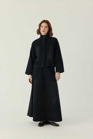 Yüksek Yaka Denim Ceket Siyah - 2