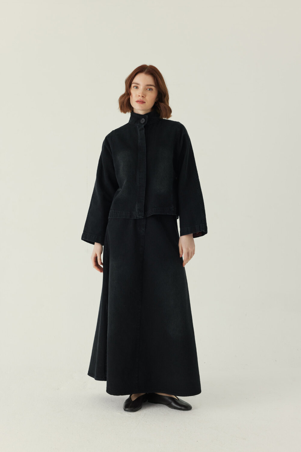 Yüksek Yaka Denim Ceket Siyah (1)