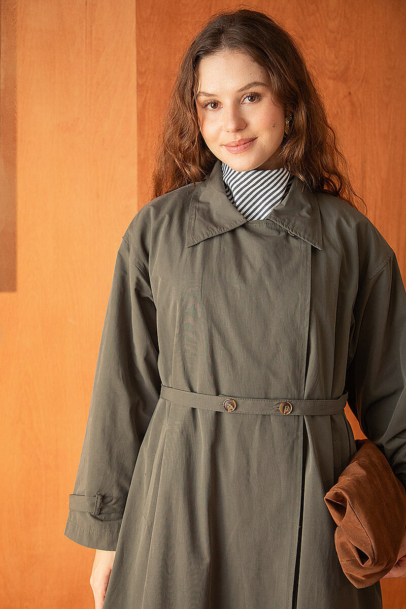 Yüksek Yaka Oversize Trençkot Antrasit