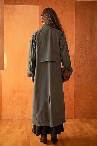 Yüksek Yaka Oversize Trençkot Antrasit - 3