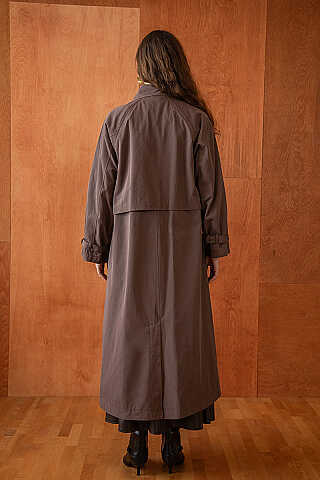 Yüksek Yaka Oversize Trençkot Kahve - 2