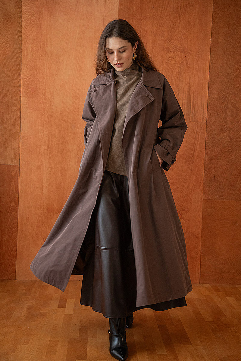 Yüksek Yaka Oversize Trençkot Kahve - 3