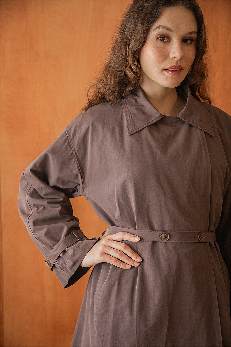 Yüksek Yaka Oversize Trençkot Kahve - 4