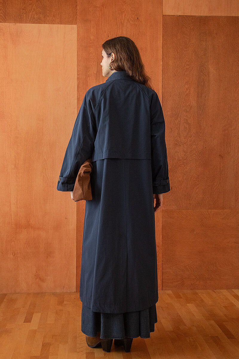 Yüksek Yaka Oversize Trençkot Lacivert - 6