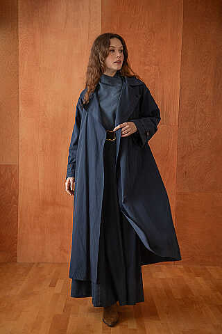 Yüksek Yaka Oversize Trençkot Lacivert - 2