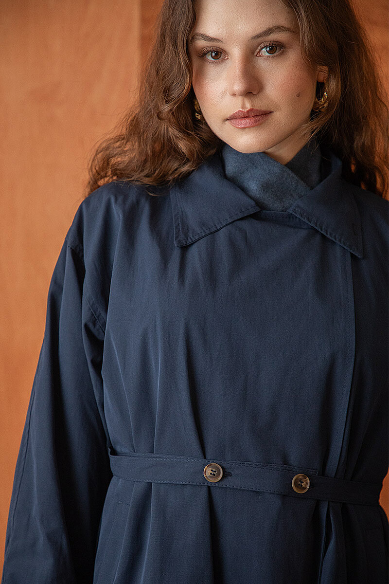 Yüksek Yaka Oversize Trençkot Lacivert - 3