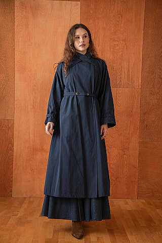 Yüksek Yaka Oversize Trençkot Lacivert - 5
