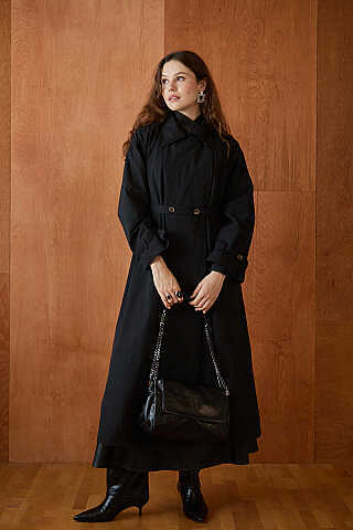 Yüksek Yaka Oversize Trençkot Siyah - 2