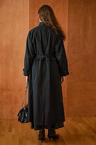 Yüksek Yaka Oversize Trençkot Siyah - 7