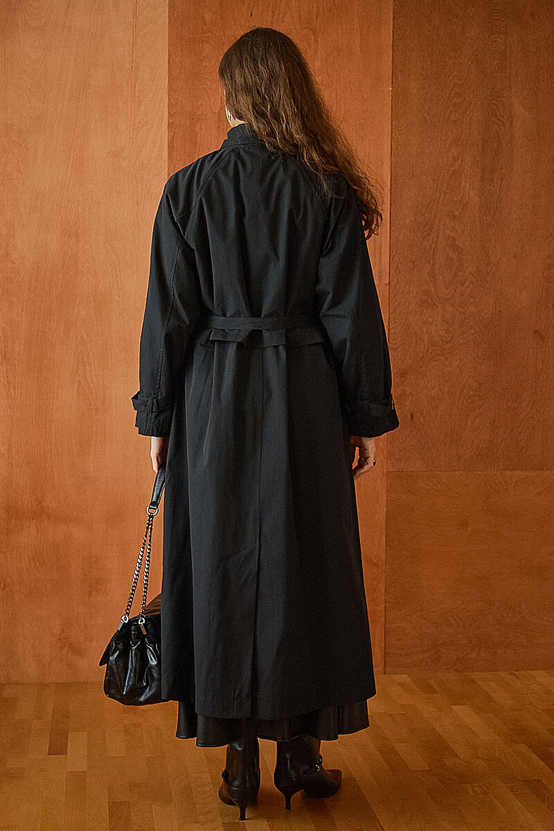 Yüksek Yaka Oversize Trençkot Siyah - 7