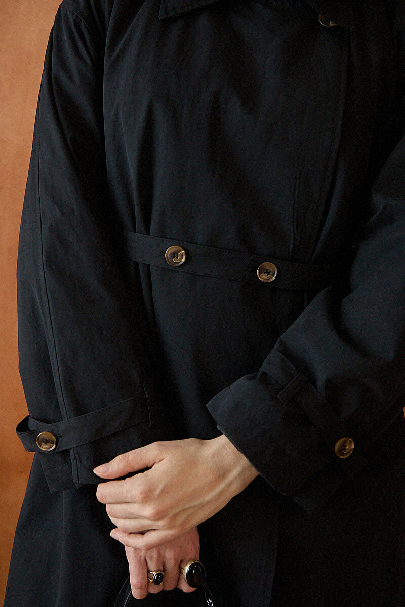Yüksek Yaka Oversize Trençkot Siyah - 3