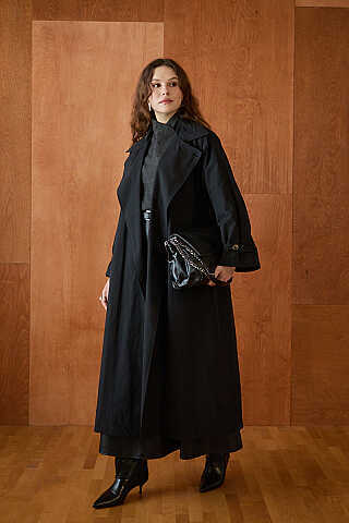 Yüksek Yaka Oversize Trençkot Siyah - 6