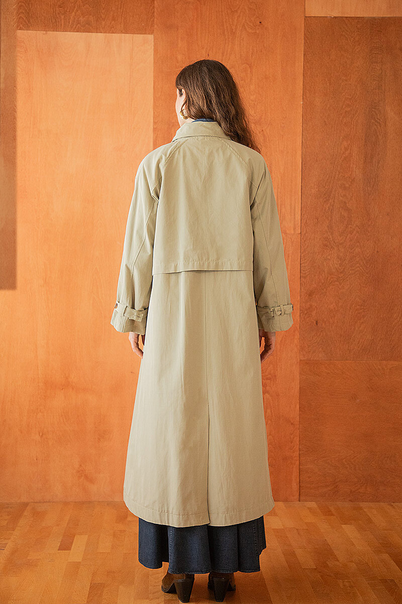 Yüksek Yaka Oversize Trençkot Taş - 6