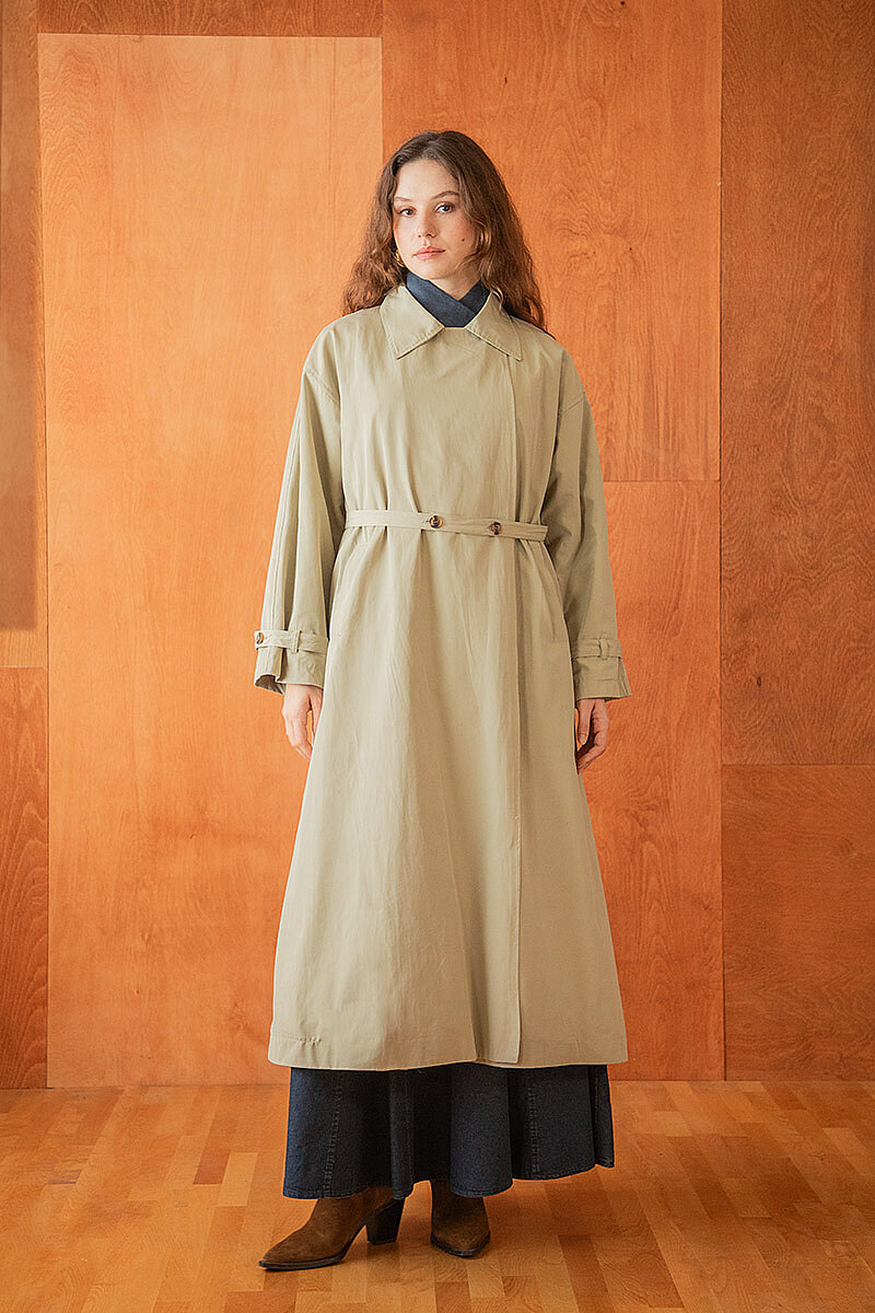 Yüksek Yaka Oversize Trençkot Taş - 5