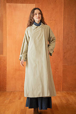 Yüksek Yaka Oversize Trençkot Taş - 1