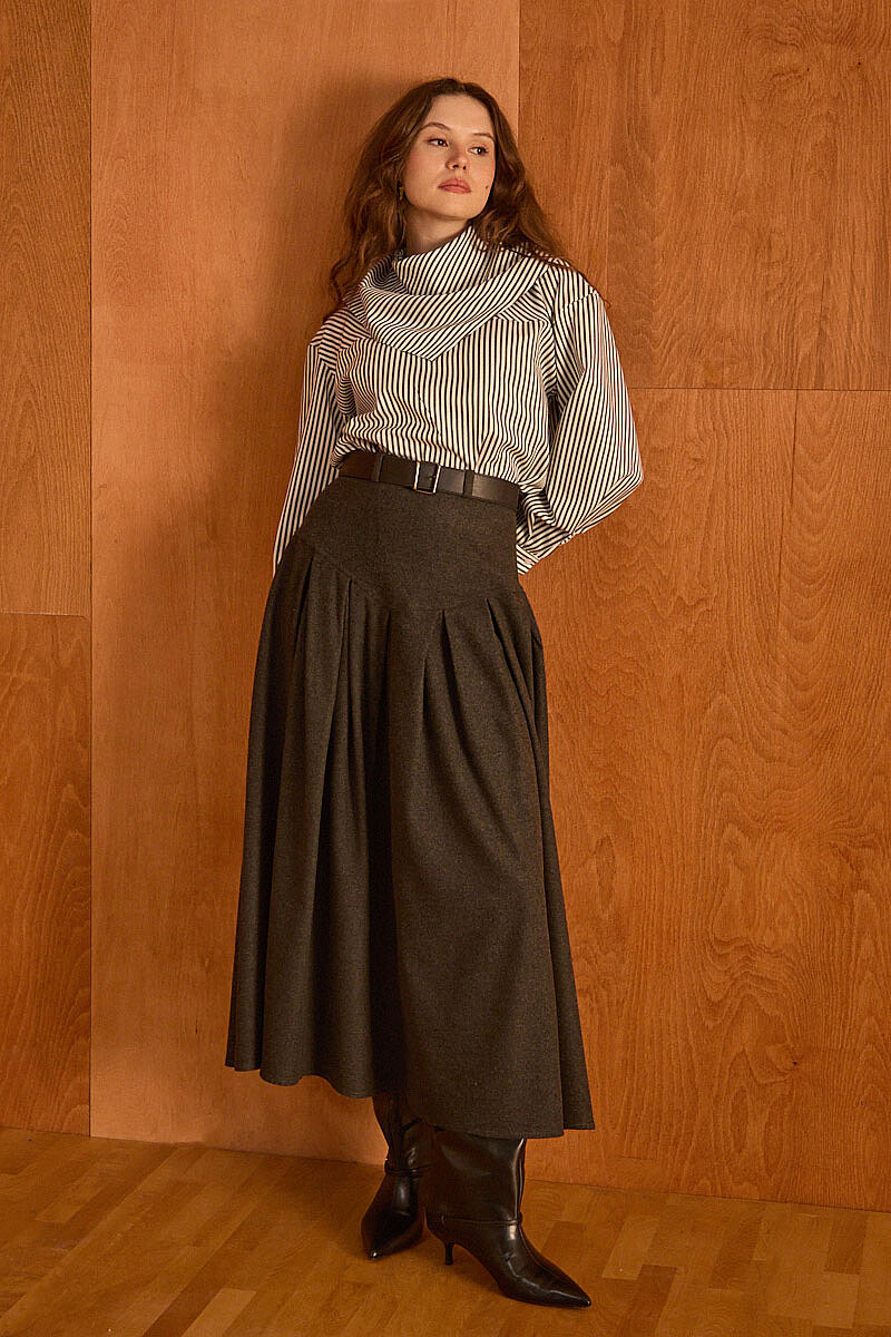 Yünlü Pileli Etek Antrasit - 5