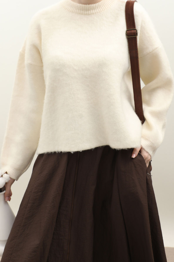 Yünlü Kısa Kazak Ekru - 4