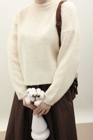 Yünlü Kısa Kazak Ekru - 1