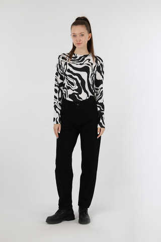 Zebra Desenli Body Siyah - 2