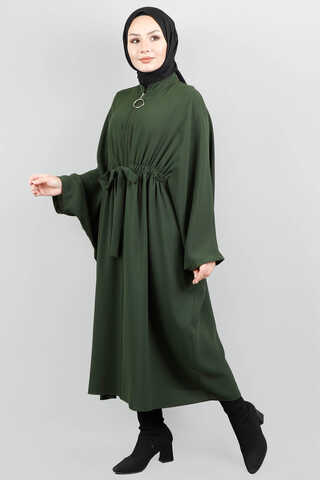 Zippered Belted Dark Green Tunic - 1