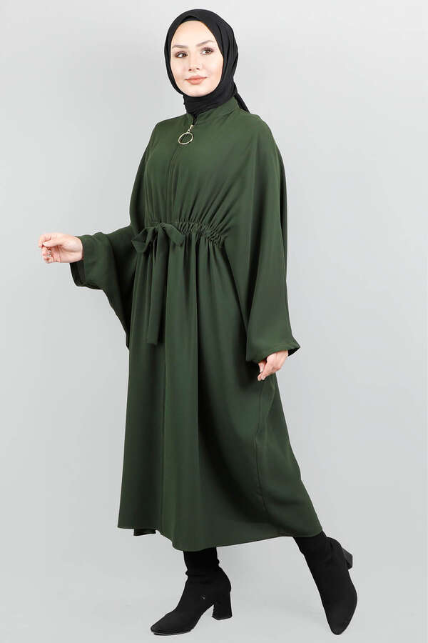 Zippered Belted Dark Green Tunic - 1