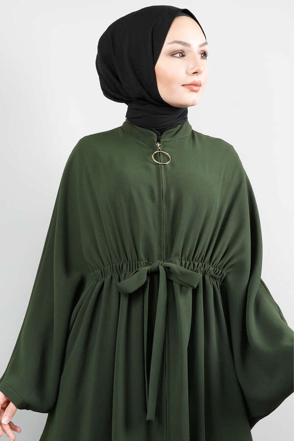 Zippered Belted Dark Green Tunic - 2