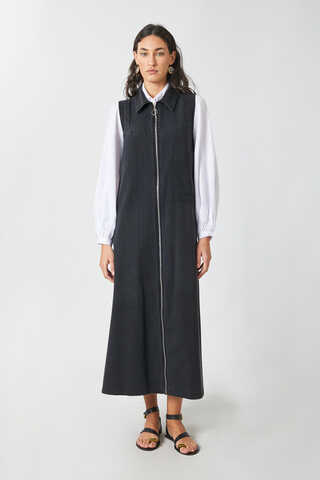 Zippered Denim Pinafore Dress Black - 4