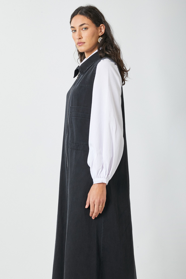 Zippered Denim Pinafore Dress Black - 6