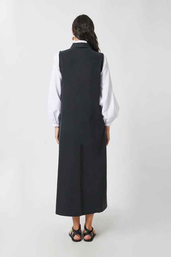 Zippered Denim Pinafore Dress Black - 9