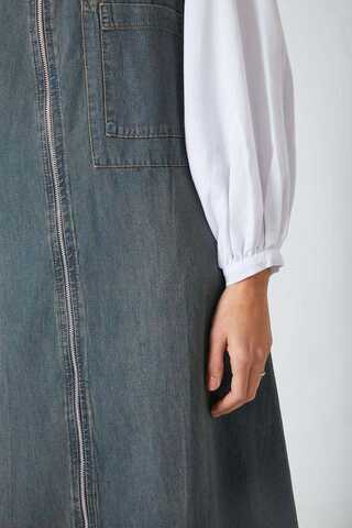 Zippered Denim Pinafore Dress Dark Blue - 4